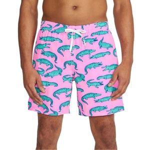 Chubbies Pink and Teal Alligator Swim Trunks